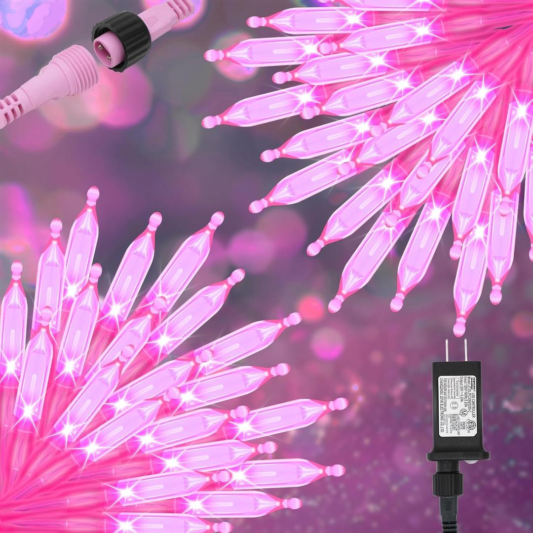 ILLUMINEW Christmas Lights - 98ft 2 Pack 150 Count Connectable Waterproof Led Fairy Lights Bulbs for Indoor Outdoor Christmas Tree Wedding Valentine's Day Decor (Pink, 150 Count - 2 Pack)