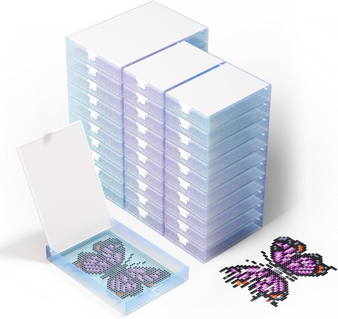 CATEARED Diamond Art Storage 2-in-1 Stackable Diamond Art Trays With Lids, Craft and Bead Storage Organizer & Line-Up, Box Package (random color, 30 piece Tray Kit)
