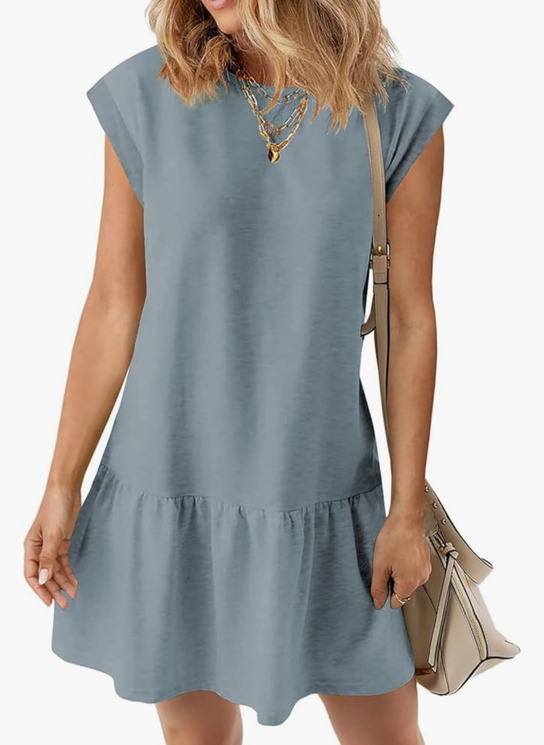 BLENCOT Womens Summer Dresses Casual Cap Sleeve Spring Ruffle Mini Sporty Sweatshirt Trendy Tshirt Dress XL