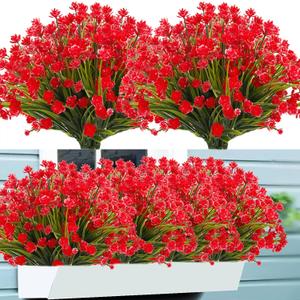Artificial Flowers for Outdoors,20 Bundles UV Resistant Outdoor Fake Daffodil Flowers,Artificial Faux Plastic Outdoor Flowers Greenery Shrubs Plants for Indoor Outside Decor(Red)