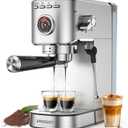 Spacekey Espresso Machine 20 Bar, 1350W Expresso Coffee Machines with Milk Frother, Compact Stainless Steel Espresso Maker with 39oz Removable Water Tank for Cappuccino, Latte, Americano, Silver