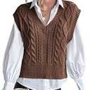 Sweater Vest for Women V Neck Sleeveless Knit Solid Casual Ribbed Preppy Pullover Tops.M