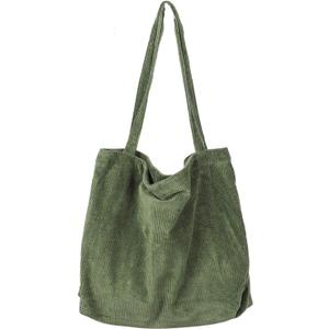 Etercycle Women Corduroy Tote Bag, Casual Handbags Big Capacity Shopping Shoulder Bag with Pocket (Army Green)