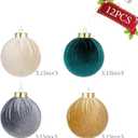 12 Pcs Velvet Christmas Ornaments Balls, 3.15 inch Velvet Christmas Tree Balls, Neutral Shatterproof Hanging Xmas Ornaments for Christmas Tree,Family, Holiday, Party Decoration, Green Gray