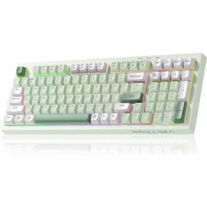 Aula Keyboard, Wireless Gaming Keyboard Bluetooth Computer Keyboards Creamy Color Cute Fun Quiet Keyboard with Number Pad Light Up RGB Backlit Tri-Mode BT/2.4GHz/USB-C - K99 Green