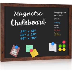 4 THOUGHT Chalk Board 36" x 48", Magnetic Large Chalkboard for Wall Rustic Blackboard Hanging Chalkboards Sign Menu Board for Kitchen Decor Office Home School 4 Markers 8 Magnets, Brown