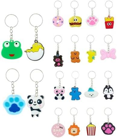 GADMEXILY 100pcs Cartoon Keychain for Kids Party Favors, Mini Cute Keyring for Classroom Prizes, Birthday Christmas Party Favors Gift, Goodie Bag Stuffers Supplies, 20 Colors
