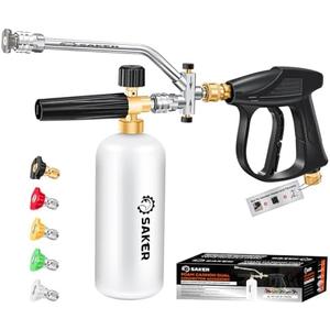 Saker Foam Cannon Dual Connector Accessory for Pressure Washer Kit,with Foam Cannon Dual Connector,Pressure Washer Gun for Car Washing and Cleaning,5 Power Washer Sprayer Nozzles