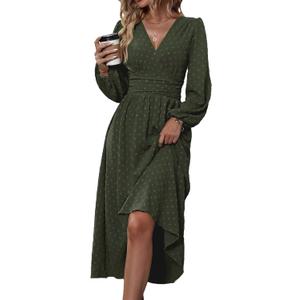 Womens Long Sleeve Dresses Maxi Wedding Guest Dresses (Green, L)