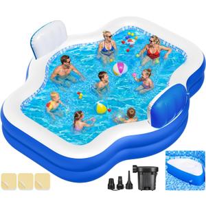 Extra Large Inflatable Swimming Pool with Seats Pump, 10.1TF X 7.5FT Blow-Up Pool Thickened Heavy Duty Family Full Sized Pool for Adults, Inflatable Pools for Garden, Backyard Summer Water Party