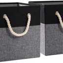 Large Foldable Cube Storage Bins 13x13 inch [2-Pack] Fabric Linen Storage Baskets Cubes Drawer with Cotton Handles Organizer for Shelves Nursery Closet Bedroom Black