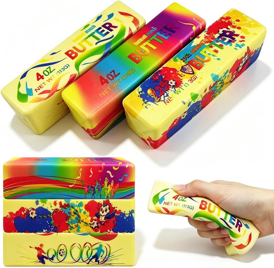 3 x 3 Pack World Cup Butter Squishy Toys Slow Rising Soft Squeeze Toy Stress Relief Fidget Toys for Kids Party Favors Birthday Gifts Adults Office Desk Toys (Football)