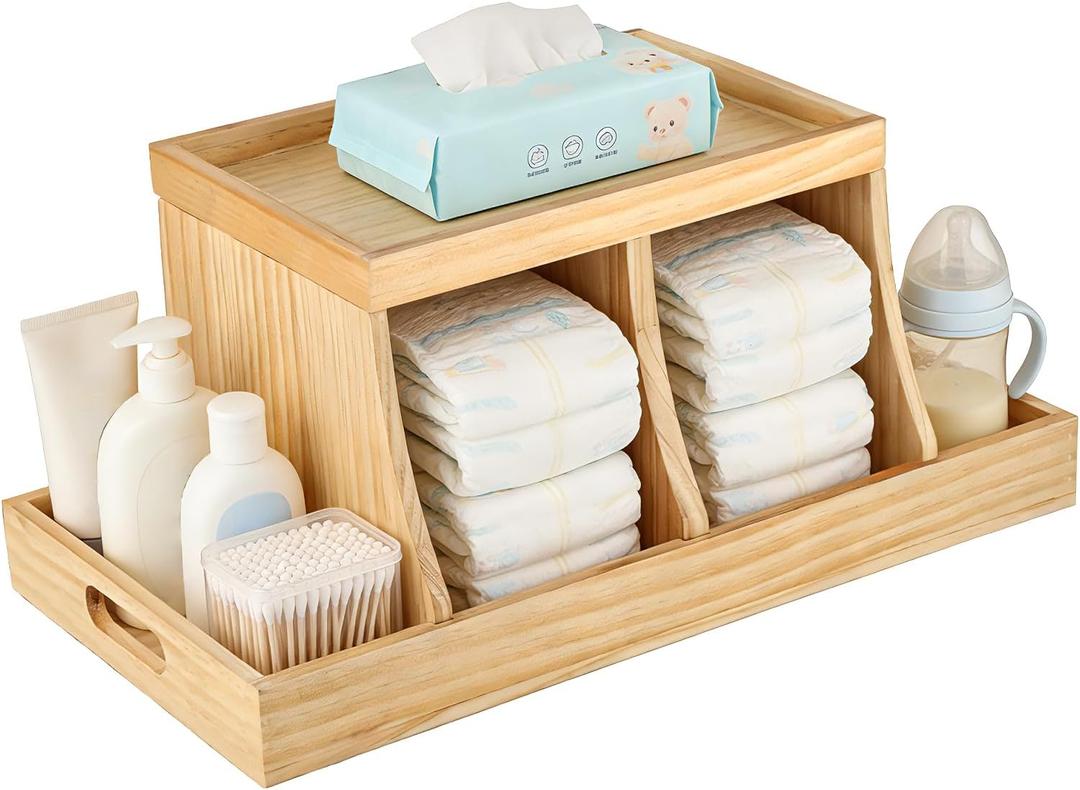 Three colors Diaper Organizer, Wooden Diaper Caddy Organizer, Changing Table Organizer, Diaper Storage Organizer, Nursery Baby Organization (Brown)