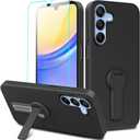 Case for Samsung Galaxy A26 5G 2024 Phone Case with Screen Protector, 360 Rotatable Folding Hidden Kickstand/Stand Silicone TPU Slim Fit Shcokproof Protective Cover Case for Samsung A26 5G - Black