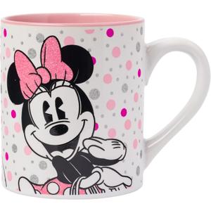 Silver Buffalo Disney Minnie Mouse Dots Glitter Ceramic Mug, 14 Ounces