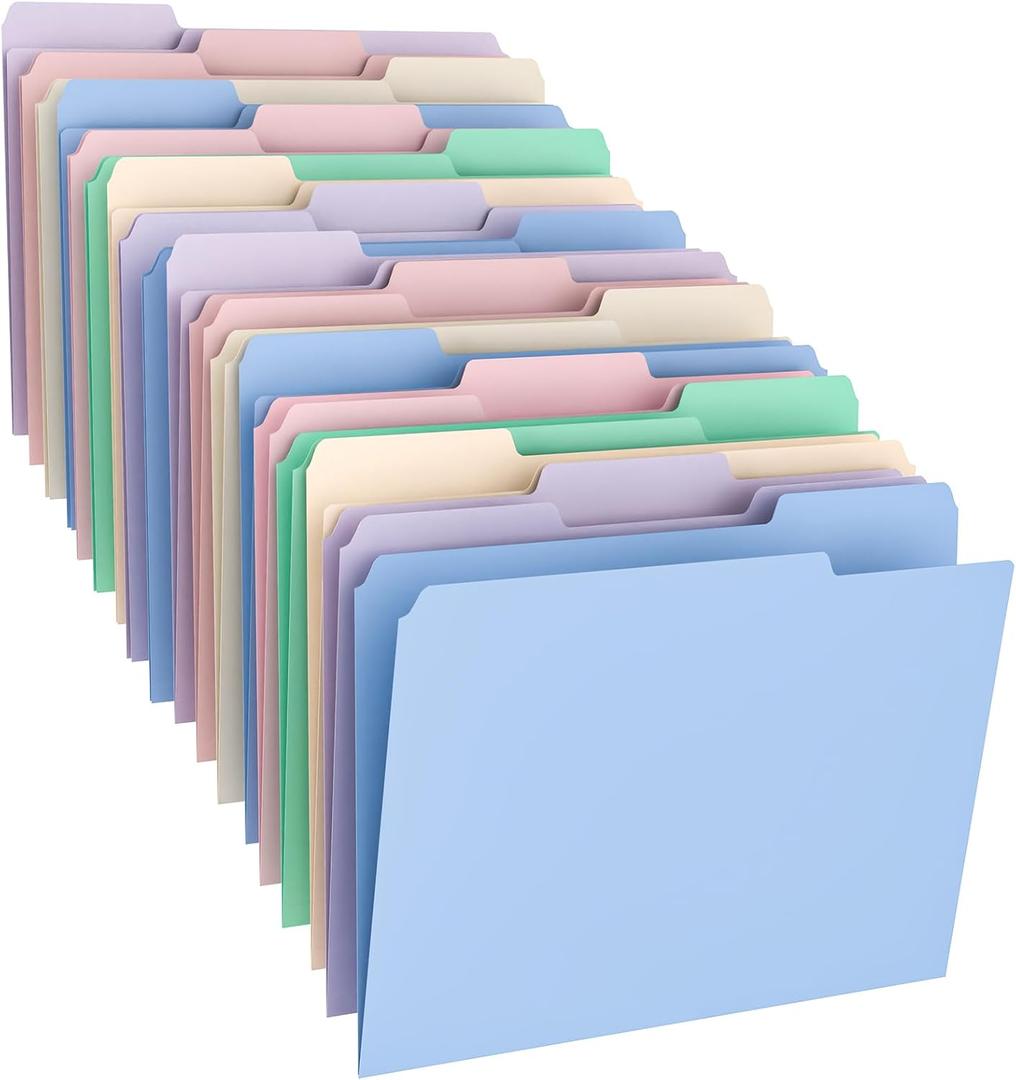 Habgp 18 Pcs Manilla Folders 8.5 x 11 Inch, 1/3-Cut Tab Colored File Folders Letter Size, Plastic Folders Aesthetic, School Business Office Manila Folders for Documents Paper