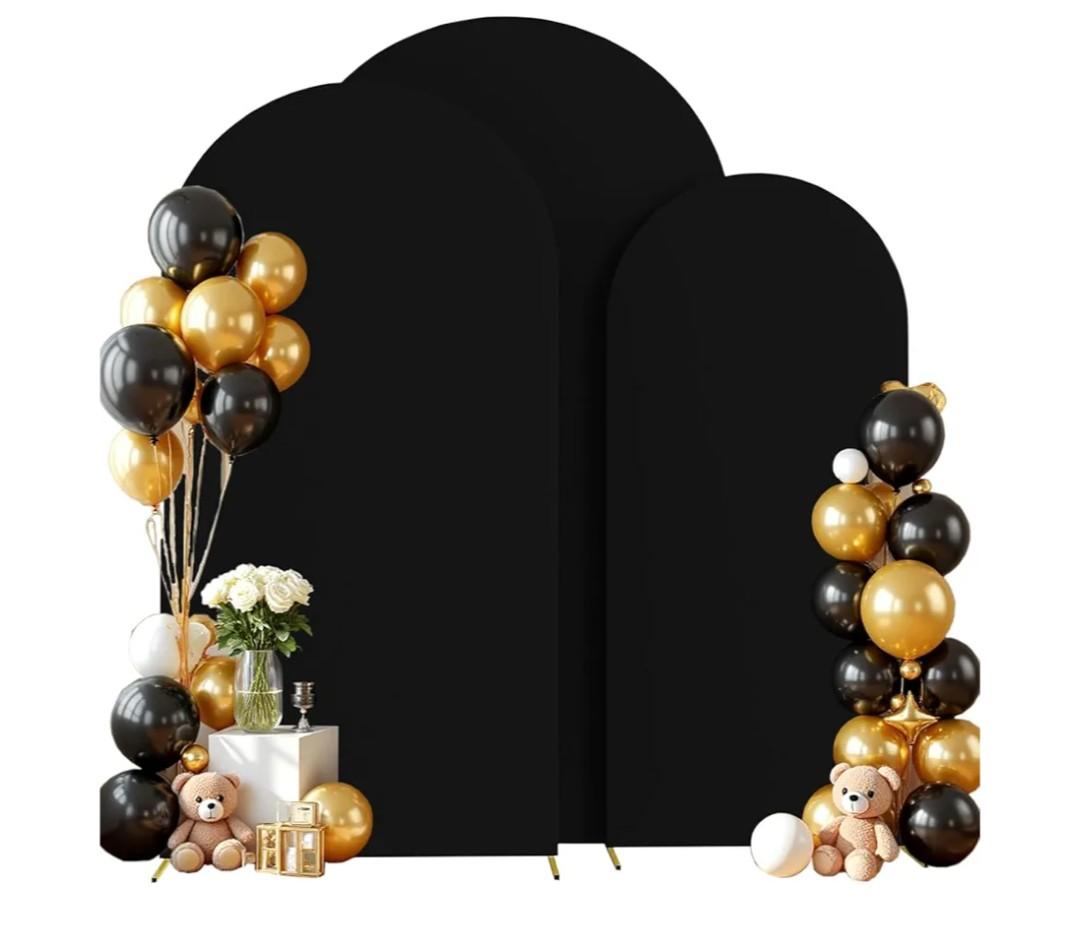 Wedding Arch Cover (7.2FT, 6.6FT, 6FT) Set of 3 Arch Backdrop Spandex Cover for Birthday Party Baby Shower Ceremony Banquet Decoration (Black, 7.2FT,6.6FT,6FT)
