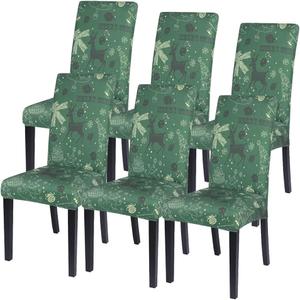 SearchI Christmas Dining Chair Covers Set of 6,Stretch Printed Kitchen Chair Cover Washable Spandex Xmas Parsons Chair Protector Slipcovers for Christmas Decoration,Holiday Party (Snowflake+Deer)