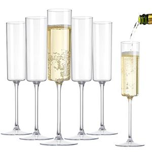 7 Pack Plastic Champagne Flutes - 6 Oz Clear Disposable Champagne Flutes - Square Plastic Toasting Glasses for Party Birthday Anniversary Wedding