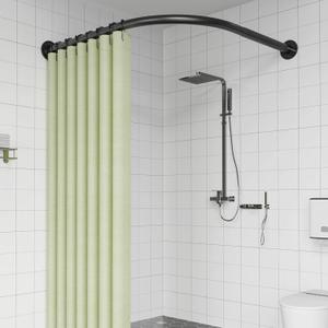 Adjustable Corner Shower Curtain Rod, Stretchable Stainless Steel L Shaped Shower Curtain Rail, Curved Bowed Shower Curtain Pole, Drill Or No Drill, For Bathroo(Size:C 90-130cm X 90-130cm,Color:Black)