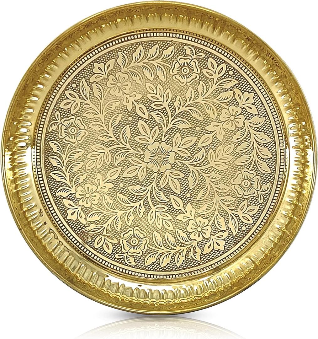 Brass Pooja Thali 12 Inch Traditional Handcrafted Puja Plate for Temple Worship Decorative Plate for Home Office Wedding Return Gift items