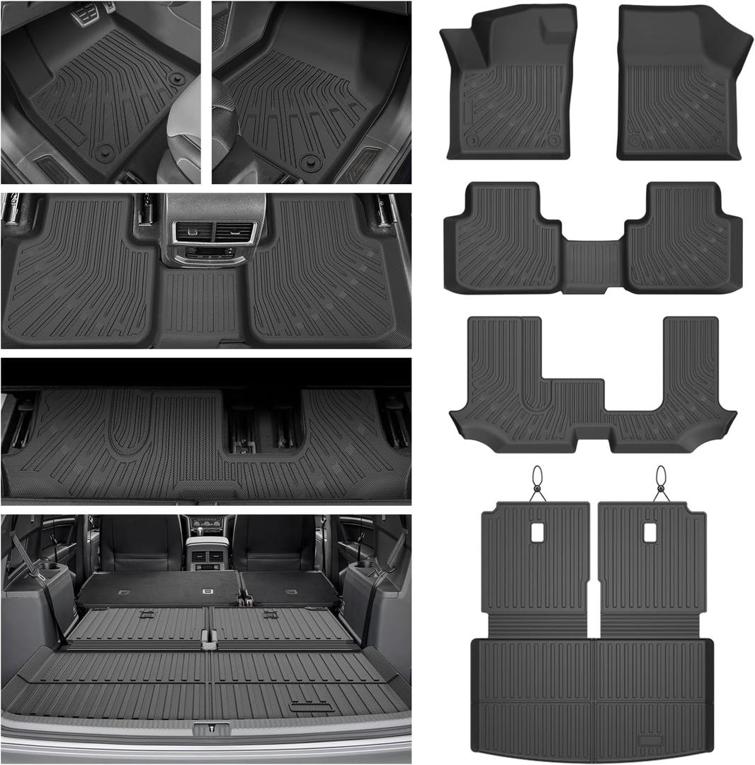 Custom for 2018-2025 2026 Volkswagen Atlas Cross Sport Floor Mats Trunk Cargo Liner and Rear Seat Backrest Mat All Weather TPE Protection Mat Accessories (only for VW Atlas Cross Sport 5 Seats)