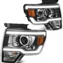 AUTOSAVER88 LED DRL Projector Headlights Assembly Compatible with 2009-2014 09-14 Ford F150 Headlamp Replacement Black Housing Amber Reflector (Factory Halogen Headlights Only)Only fit 3 Pin Plug