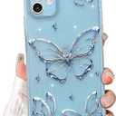 NITITOP Compatible with iPhone 11 Case Clear Bling Glitter Cute Metal Butterfly Pattern Sparkle Design for Women Girls Shiny Soft TPU Anti Yellowing Protective Cover - Blue