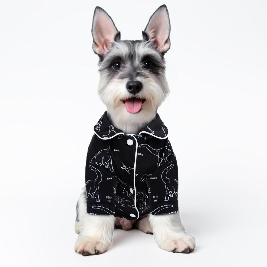 CuteBone Two-Leg Velvet Pet Pajamas Girl Dog Clothes - Soft, Cozy, and Stretchy Boy Pjs for Small, Medium Dogs and Cats Winter Sleepwear Apparel, Dinos (Medium)