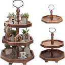 Tiered Tray Stand Wood Tier Serving Tray, Three Decorative Trays, Wooden Cupcake Stand 3 Tiered Farmhouse Trays for Home Decor(L 13.8” W 12.5” H 21.8”)