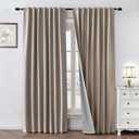 100% Blackout Curtains 96 inch Length 1 Panel Faux Linen Long Drapes for Bedroom Living Room Black Out Room Darkening Curtain Thermal Insulated Back Tab Rod Pocket(W70 x L96, Light Beige)