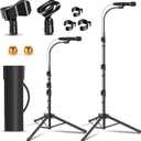 2 Pack Mic Stand Gooseneck Microphone Boom Stand for Singing Height Adjustable from 24” to 67” with 2 Mic Clips for Adults and Kids Singing Lecture Stage