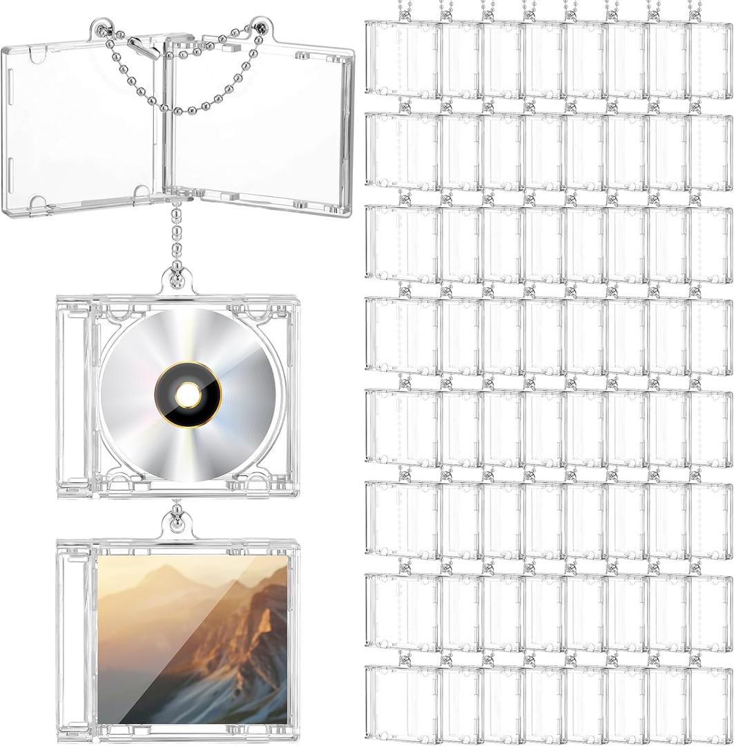Misdary Mini Cd Keychain Album Cases Plastic Cd Cases Clear DVD Cover Bulk DVD Jewel Keyring Music Blank Mini Compact Disc Holder Pendant Personalized for DIY Backpack Hanging Decor Gifts(10 Pcs) (Silver)