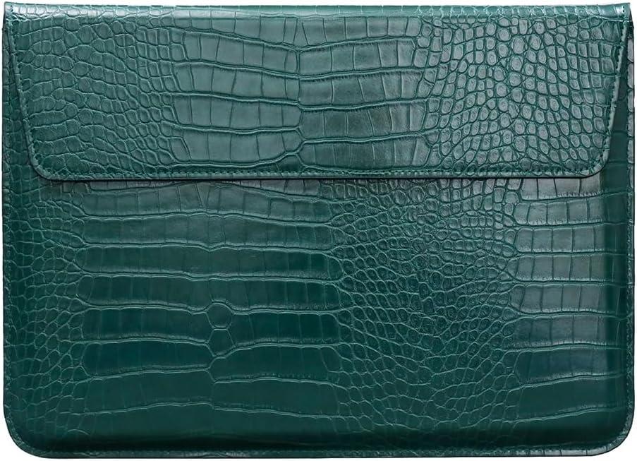 Laptop Sleeve 13-13.6 Inch Crocodile PU Leather Flip Case for 2016-2026 MacBook Neo 13 A18 Pro A3404 Air 13/13.6/ Pro 13 M5 M4 M3 M2 M1, for HP Dell Microsoft 13-13.6" Notebook, Green