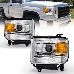 AS Headlight Assembly for 14 15 16 17 18 GMC Sierra 1500HD/ 2015-2019 GMC Sierra 2500HD/ 3500HD Base/Denali/SLE/SLT Headlights Without LED Daytime Running lights with Chrome Housing Amber Reflector