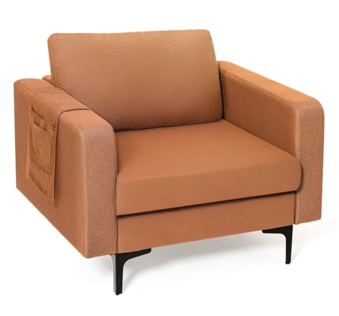Modern Linen Fabric Accent Armchair Single Sofa w/ Side Storage Pocket Orange (Only Cushion)