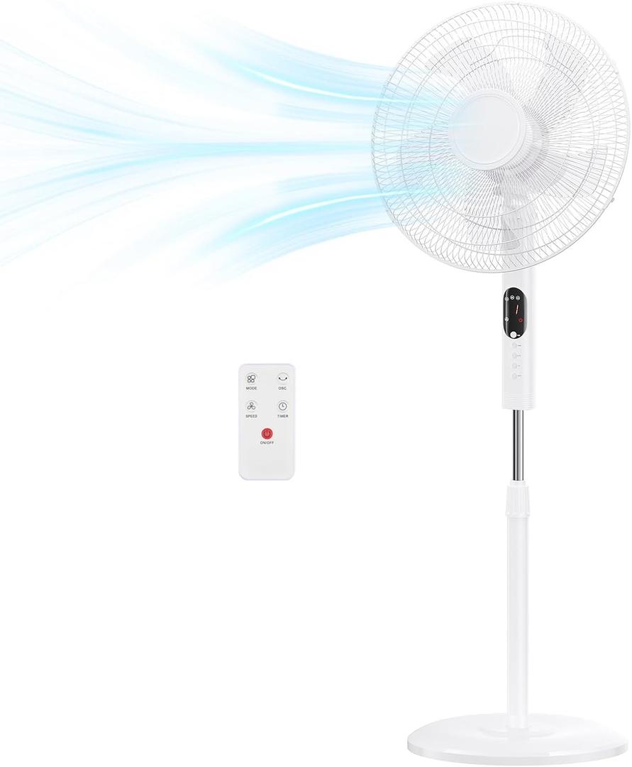 NEWBULIG 17" Pedestal Fans with Remote, Oscillating Standing Fan with 3 Speed & 3 Model, Quiet Timer Stand Up Fan for Indoor, Bedroom, Living Room, Adjustable Height & Tilt Head, Easy Assembly Pure White, 17.13" * 17.13" * 51.18"