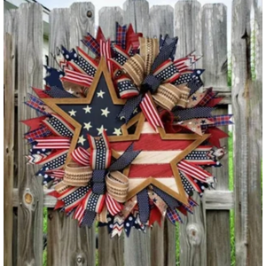 250th Anniversary Patriotic Wreath, 15.7'' Red White and Blue Wreath All-Weather Farmhouse Outdoor Holiday Decoration, Memorial Wreath for Front Door, 4th of July Garland for Home Wall Porch