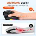 MEETION Ergonomic Mouse, Wireless Vertical Mouse RGB Backlit Rechargeable Mice for Bluetooth(5.2 + 3.0) & USB-A with USB-C Adapter 4 Adjustable DPI for Mac/Windows/Andriod/PC/Tablet/iPad Black