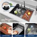 33inch Waterfall Kitchen Sink Drop In Metal Black -Feibus 33x22x10 with Faucet Combo Double Step Workstation 16 Gauge Multifunctional Stainless Steel Single Bowl