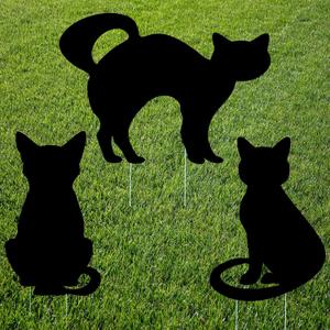 Halloween Black Cat Cats Yard Sign Home Outdoor Lawn Decoration With Stakes Scary Spooky Decor (3 Pack)