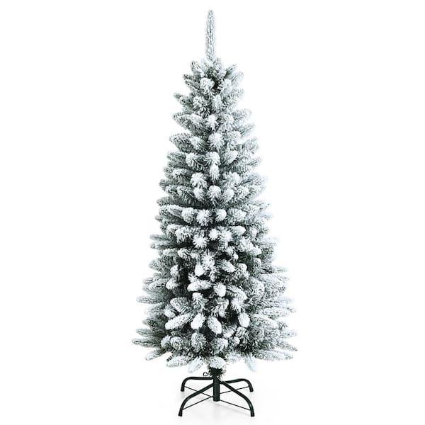 4.5 ft. White Unlit Snow-Flocked Slim Hinged Artificial Christmas Tree