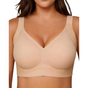 Womens No Underwire Minimizer Jelly Bra Wireless Plus Size Seamless Push Up Bras Full Coverage Bralettes T-Shirt Bras (Large, Skin)