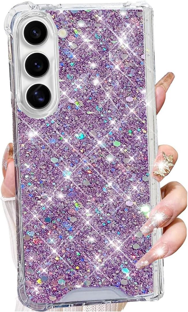 for Samsung Galaxy Z Fold 7 Glitter Case, Cute Bling Sparkle Shiny Sequin Stars Four Corner Soft TPU Silicone Shockproof Women Girls Slim Protective Phone Case for Galaxy Z Fold 7 5G (Purple)