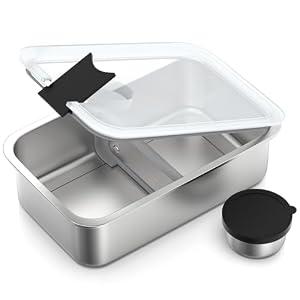 Bakpoco Stainless Steel Bento Lunch Box, 42oz Leak-Proof Metal Lunch Box Containers, Microwave-Safe, with Adjustable Divider, Convenient Lunchbox for Work, Travel