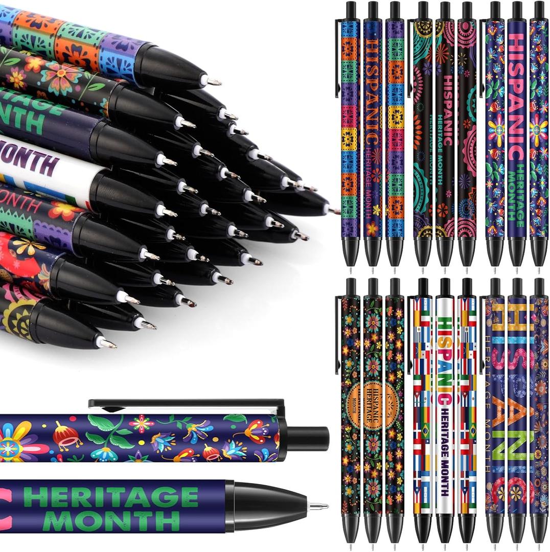 120 Pcs Hispanic Heritage Month Ballpoint Pen Bulk International Flags Retractable Pens Spanish Hispanic Heritage Month Gifts for Coworkers Staff Teacher Office Supplies