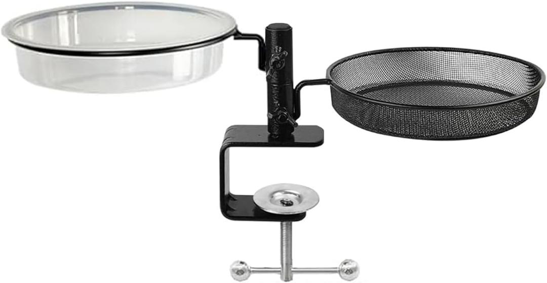 Deck Bird Feeder and Bath Platform Birdseed Tray Railing Handrail Mount Metal Feeder and Water Bowl for Wildbird Feeding