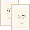 16x24 Solid Wood Poster Frame, Natural Wood Picture Frame with Paper Mat, Display picture 12x18 with mat or 16x24 without Mat, Set of 2 Oak Wood Grain Picture Frame