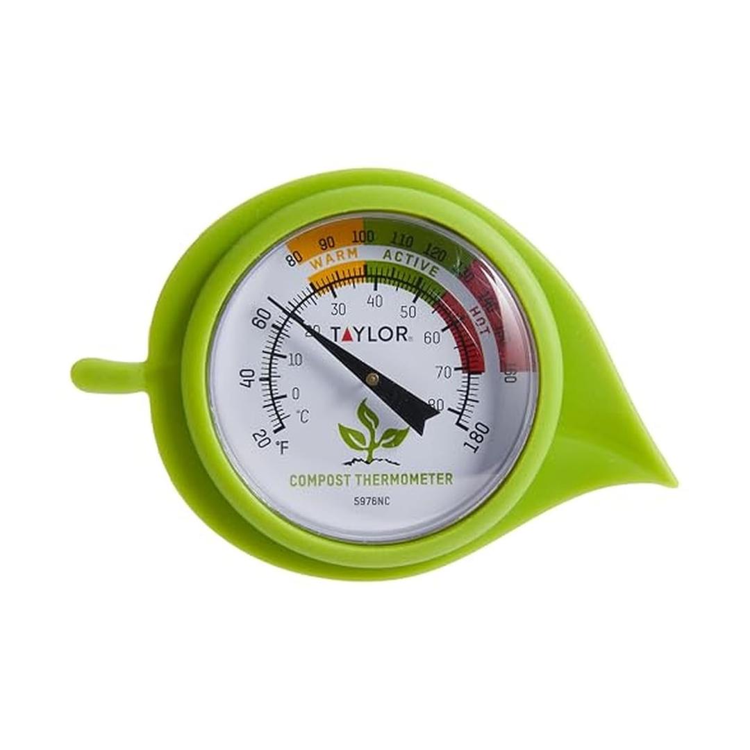 Taylor Compost Thermometer with Decorative Leaf Guard for Composting Bins, Outdoor Gardens, Plants, Farms, Backyards, and Fields, Compost Pile Temperature and Conditions, 20 Inch Stem, Silver
