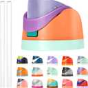 Replacement Lid for Owala Freesip, Compatible with Owala Cup 16oz 24oz 32oz 40oz, One Button Water Bottle Top Lid Replacement Accessory and Straws, Leakproof, BPA-Free (orange blue)